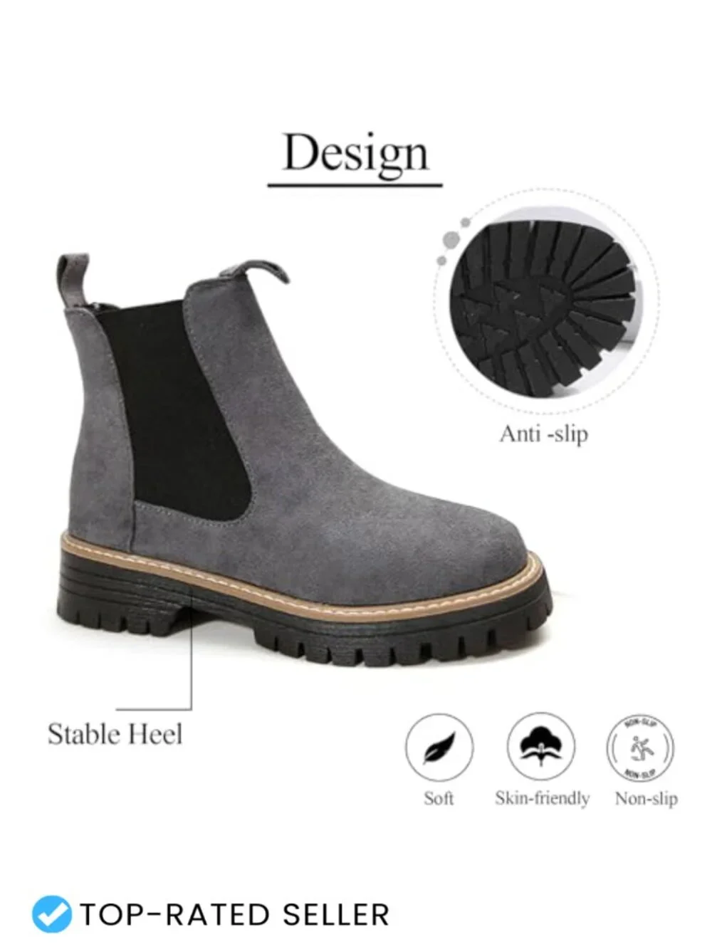 Chunky Chelsea Boots for Women Suede Platform Slip-On Block Heel Ankle Bootie